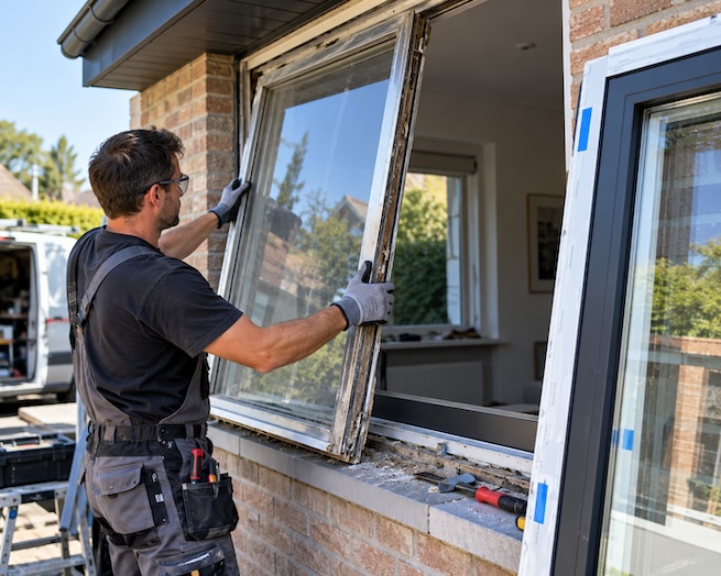Schrijnwerk vervangt oude aluminium ramen door nieuwe ramen